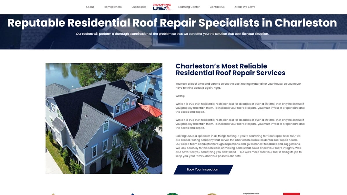 Roofing landing page example